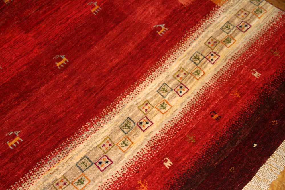 高品質イラン製赤いギャッベ手織りペルシャリビングギャッベ192197、サイズ：245x175 CM (フサ含まず）