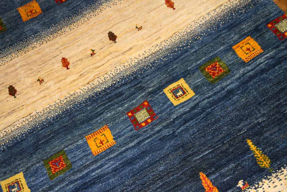 手織りペルシャギャッベオリジナルイラン製のストライプ192200、サイズ：200x149 CM (フサ含まず、