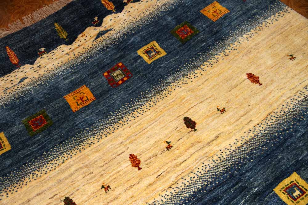 手織りペルシャギャッベオリジナルイラン製のストライプ192200、サイズ：200x149 CM (フサ含まず、