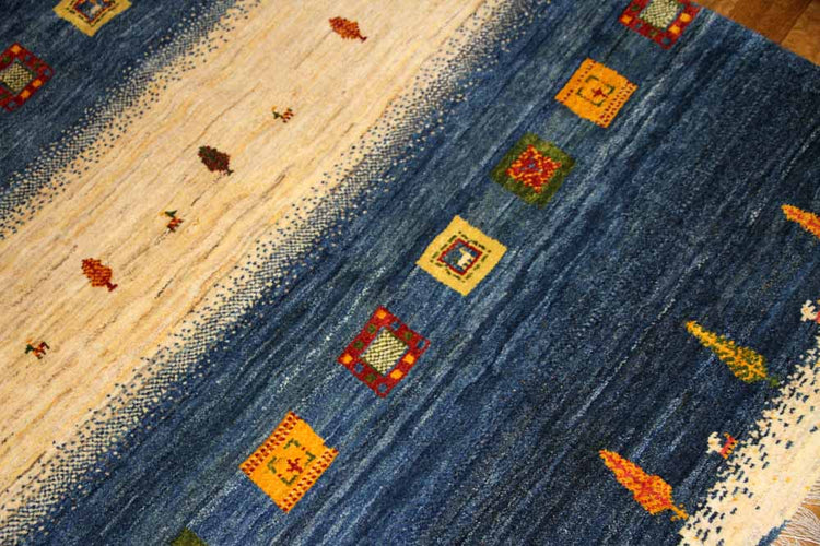 手織りペルシャギャッベオリジナルイラン製のストライプ192200、サイズ：200x149 CM (フサ含まず、