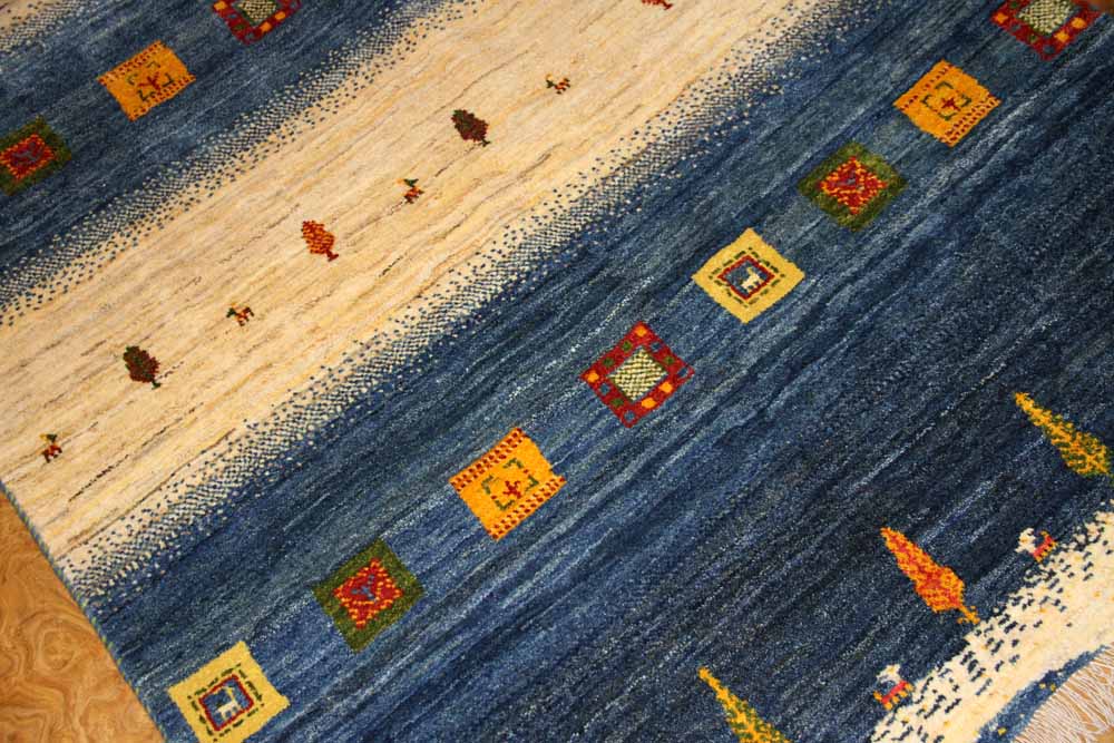 手織りペルシャギャッベオリジナルイラン製のストライプ192200、サイズ：200x149 CM (フサ含まず、