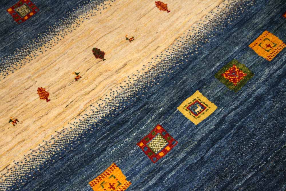 手織りペルシャギャッベオリジナルイラン製のストライプ192200、サイズ：200x149 CM (フサ含まず、