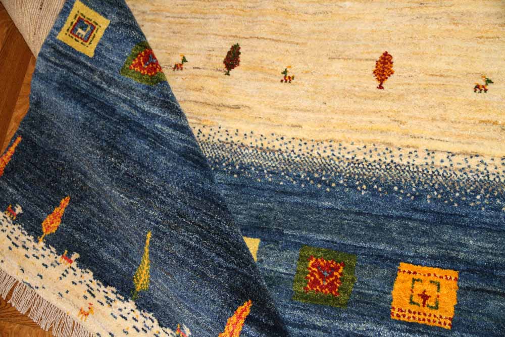 手織りペルシャギャッベオリジナルイラン製のストライプ192200、サイズ：200x149 CM (フサ含まず、