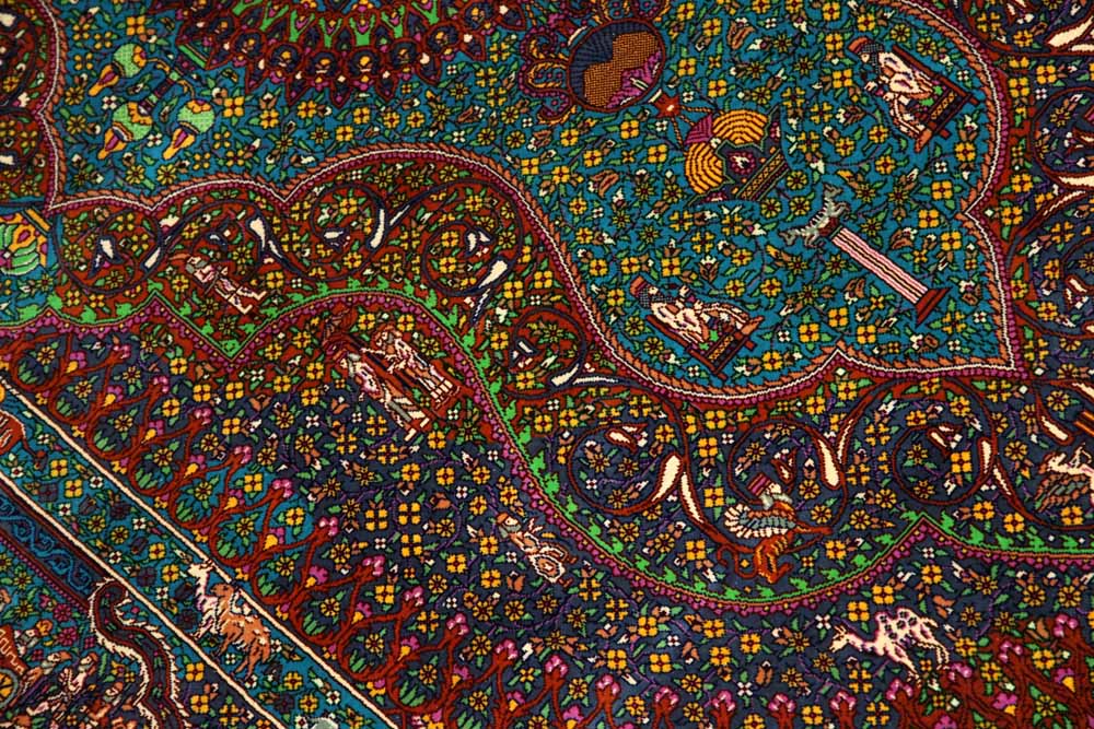 トップクラス手織りシルクペルシャ絨毯有名工房センターラグ60019、サイズ：153x103 CM (フサ含まず)