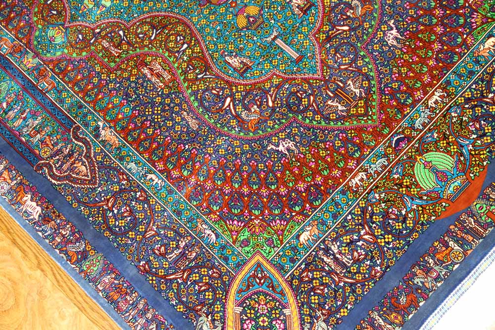 トップクラス手織りシルクペルシャ絨毯有名工房センターラグ60019、サイズ：153x103 CM (フサ含まず)