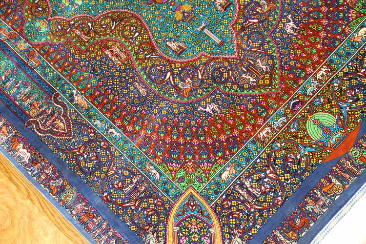 トップクラス手織りシルクペルシャ絨毯有名工房センターラグ60019、サイズ：153x103 CM (フサ含まず)