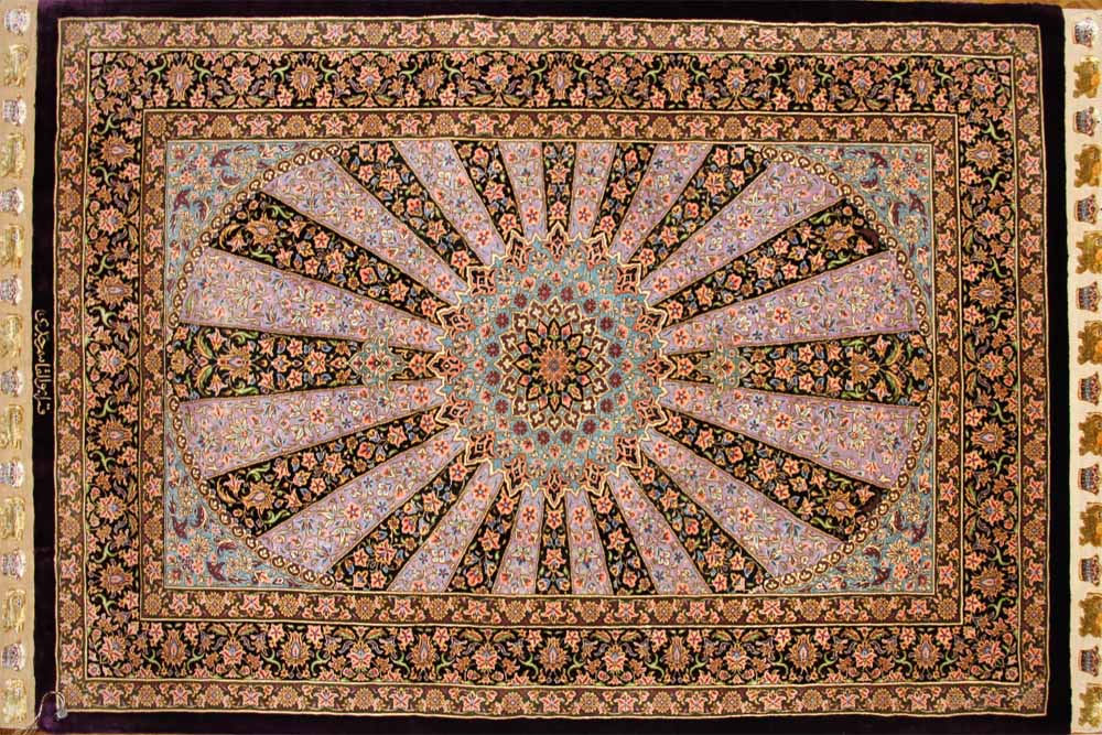 最高級有名工房のJEDDI玄関マットシルクペルシャ絨毯60062、サイズ：124x79 CM