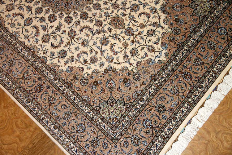 カシャーンシルク最高級ペルシャ絨毯ラグ99508、サイズ：203x134 CM（フサ含まず）