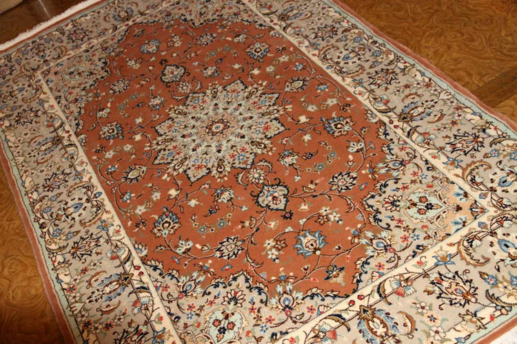 カシャーン産地の手織りペルシャ絨毯18946、サイズ：227x140ｃｍ（フサ含まず)