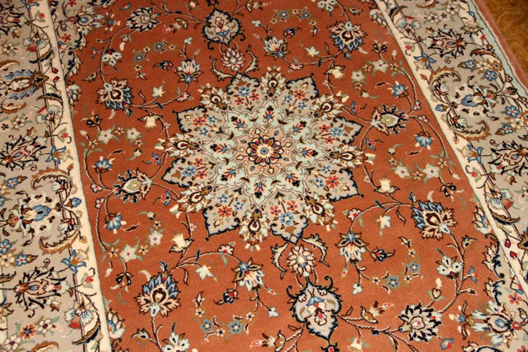 カシャーン産地の手織りペルシャ絨毯18946、サイズ：227x140ｃｍ（フサ含まず)