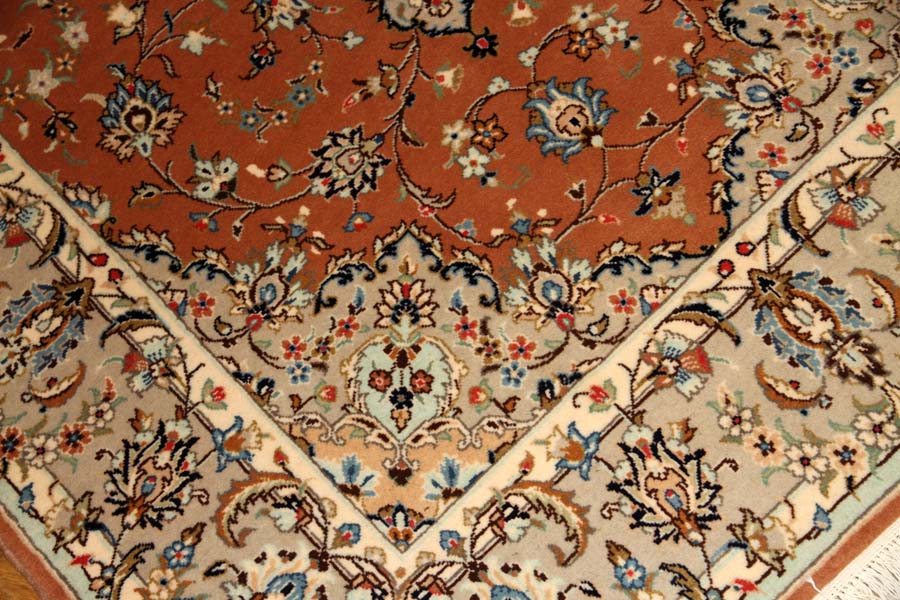カシャーン産地の手織りペルシャ絨毯18946、サイズ：227x140ｃｍ（フサ含まず)