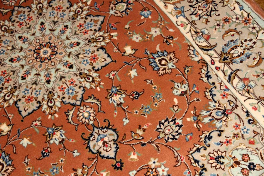 カシャーン産地の手織りペルシャ絨毯18946、サイズ：227x140ｃｍ（フサ含まず)