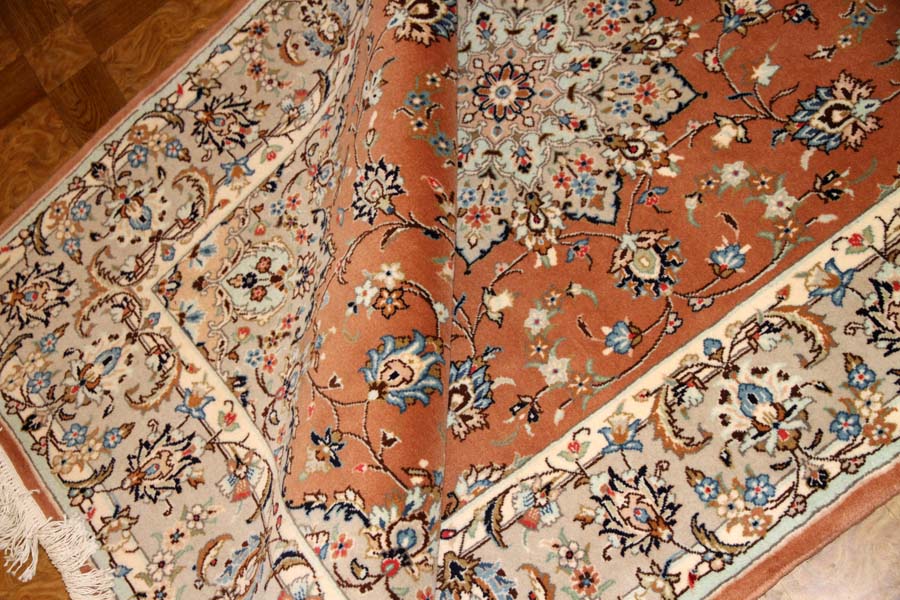 カシャーン産地の手織りペルシャ絨毯18946、サイズ：227x140ｃｍ（フサ含まず)