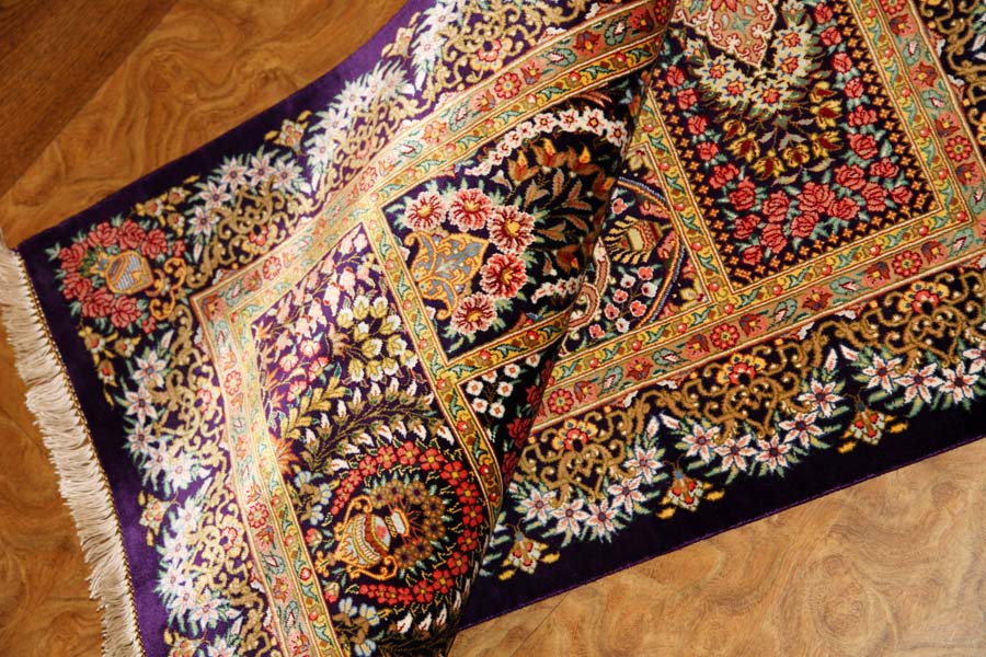高級手織りペルシャ絨毯ヘシティーデザインシルクの玄関マット57003、サイズ： 90x61ｃｍ