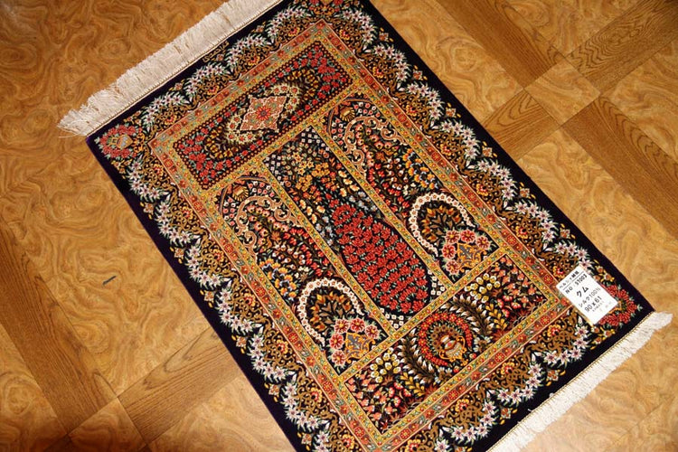 高級手織りペルシャ絨毯ヘシティーデザインシルクの玄関マット57003、サイズ： 90x61ｃｍ