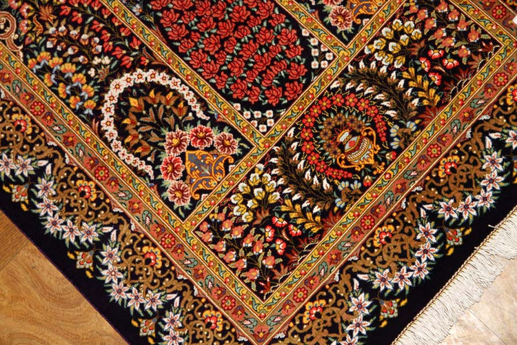 高級手織りペルシャ絨毯ヘシティーデザインシルクの玄関マット57003、サイズ： 90x61ｃｍ