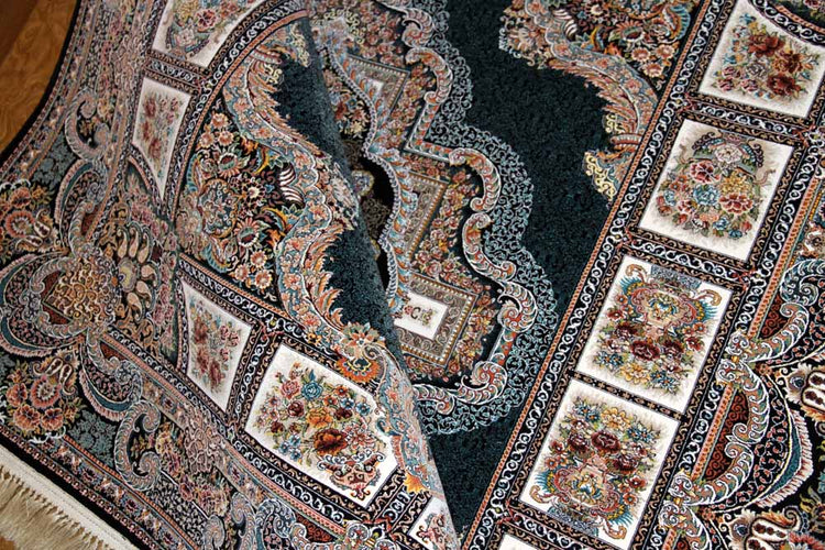 イラン製機械織りリビングカーペット正方形990083J,サイズ：200x200ｃｍ（フサを含まず）