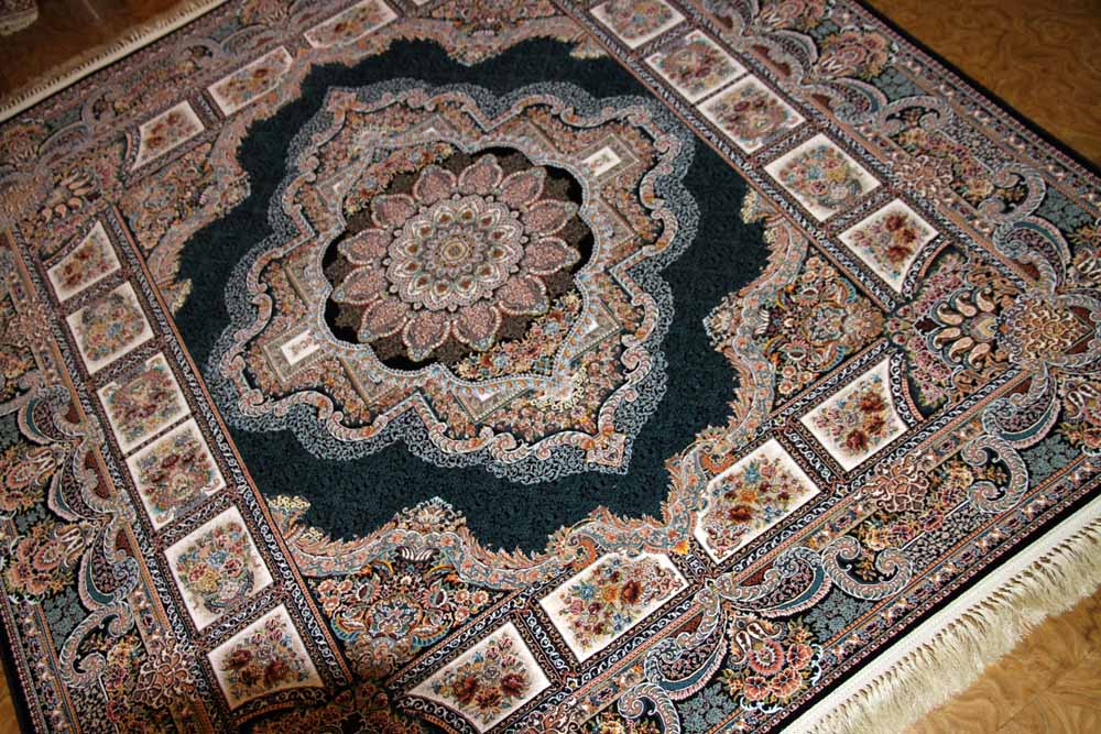 イラン製機械織りリビングカーペット正方形990083J,サイズ：200x200ｃｍ（フサを含まず）