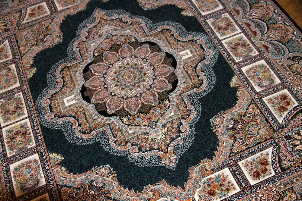 イラン製機械織りリビングカーペット正方形990083J,サイズ：200x200ｃｍ（フサを含まず）