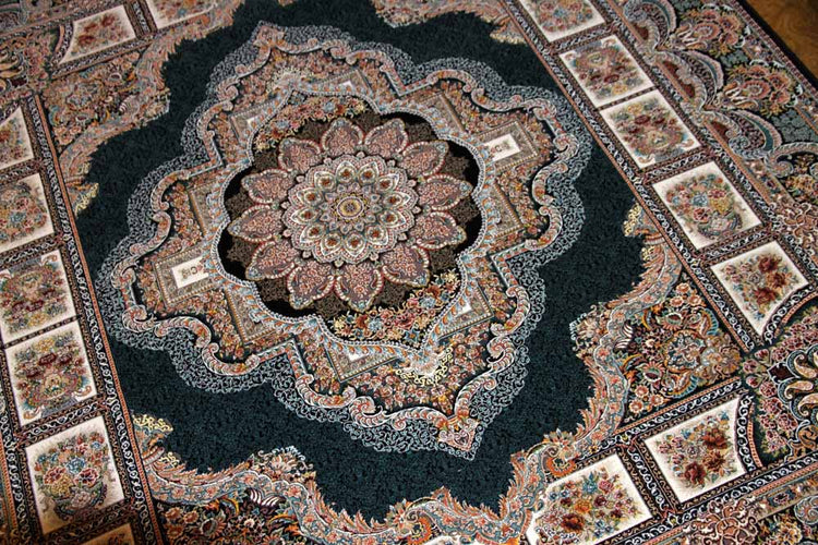 イラン製機械織りリビングカーペット正方形990083J,サイズ：200x200ｃｍ（フサを含まず）