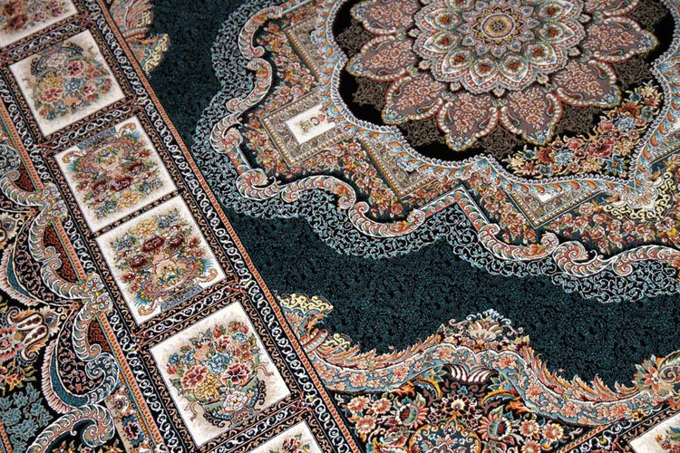 イラン製機械織りリビングカーペット正方形990083J,サイズ：200x200ｃｍ（フサを含まず）