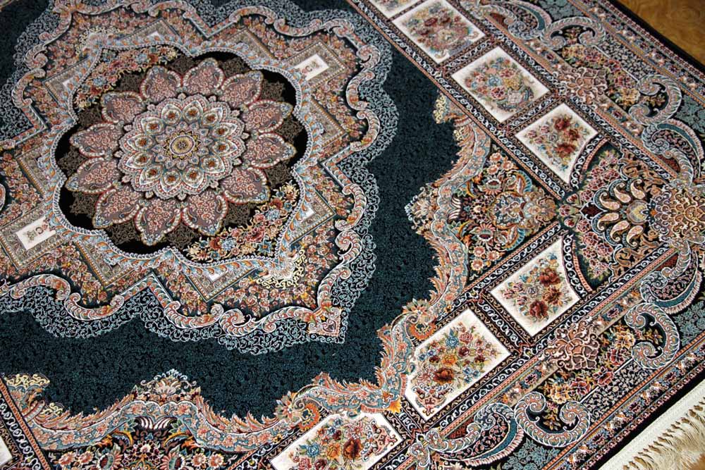 イラン製機械織りリビングカーペット正方形990083J,サイズ：200x200ｃｍ（フサを含まず）