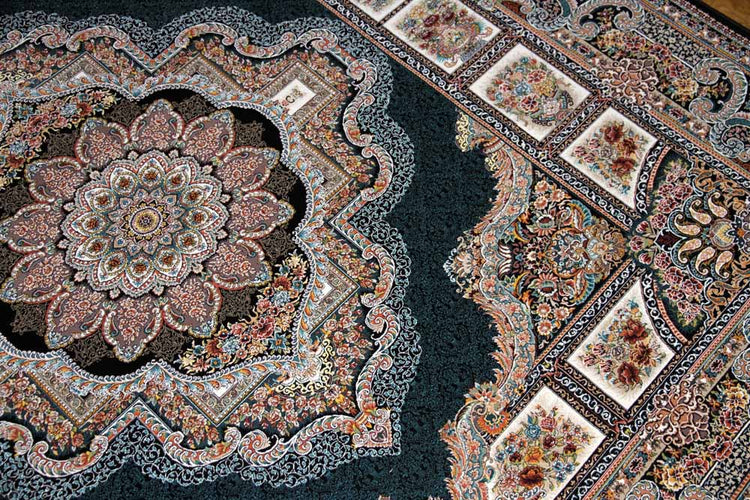 イラン製機械織りリビングカーペット正方形990083J,サイズ：200x200ｃｍ（フサを含まず）