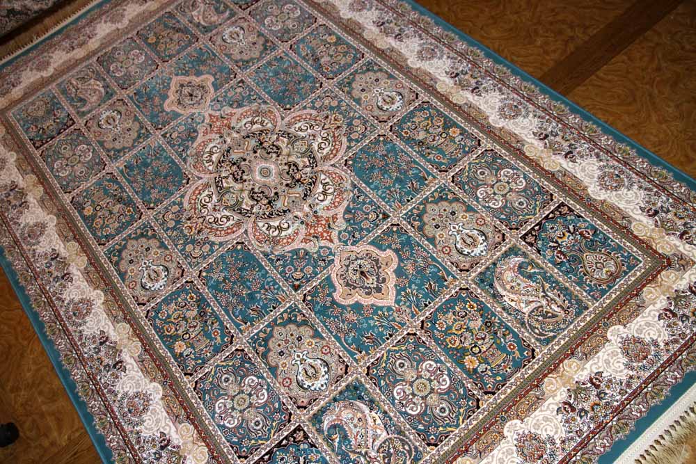 最高級機械織りペルシャカーペットラグブルー990079F,サイズ：225x150 CM （フサを含まず）