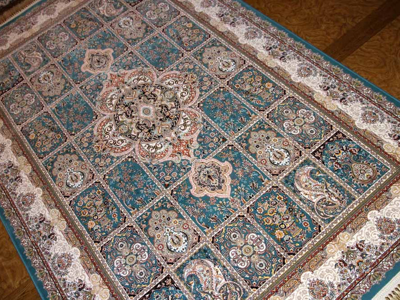 最高級機械織りペルシャカーペットラグブルー990079F,サイズ：225x150 CM （フサを含まず）