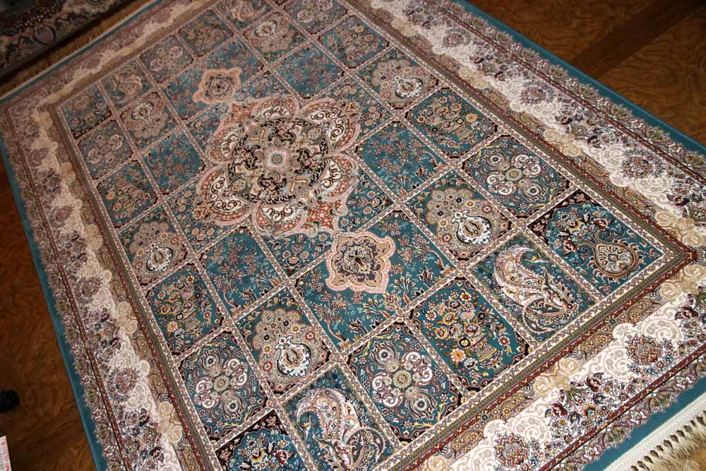 最高級機械織りペルシャカーペットラグブルー990079F,サイズ：225x150 CM （フサを含まず）