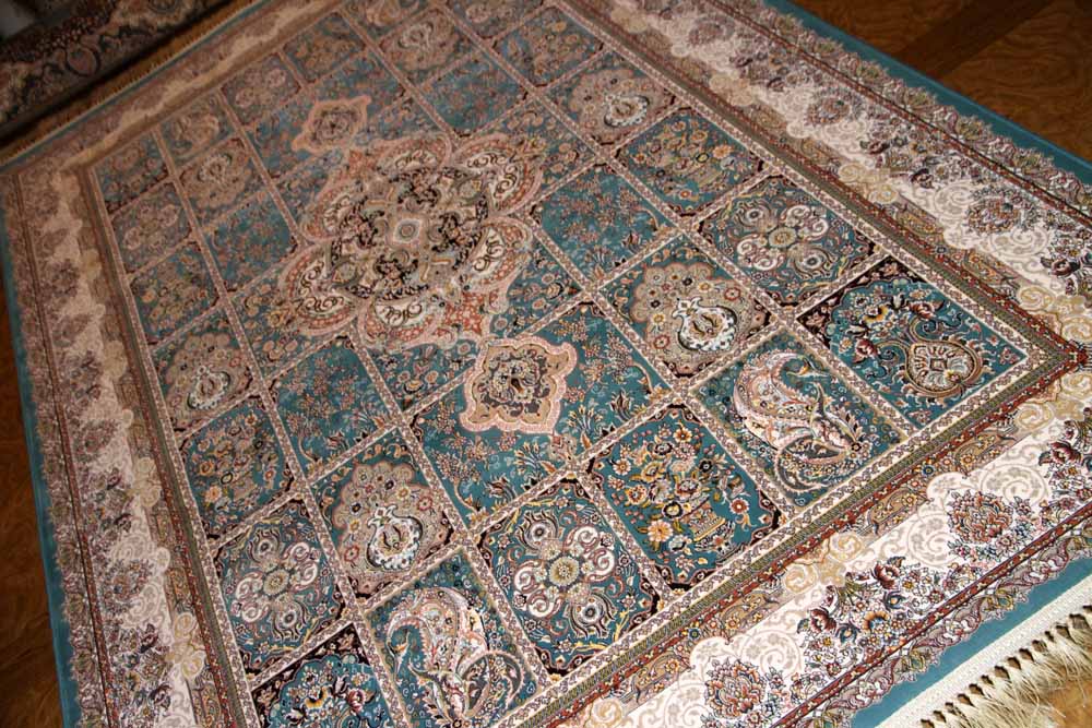 最高級機械織りペルシャカーペットラグブルー990079F,サイズ：225x150 CM （フサを含まず）