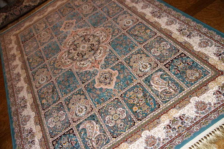 最高級機械織りペルシャカーペットラグブルー990079F,サイズ：225x150 CM （フサを含まず）