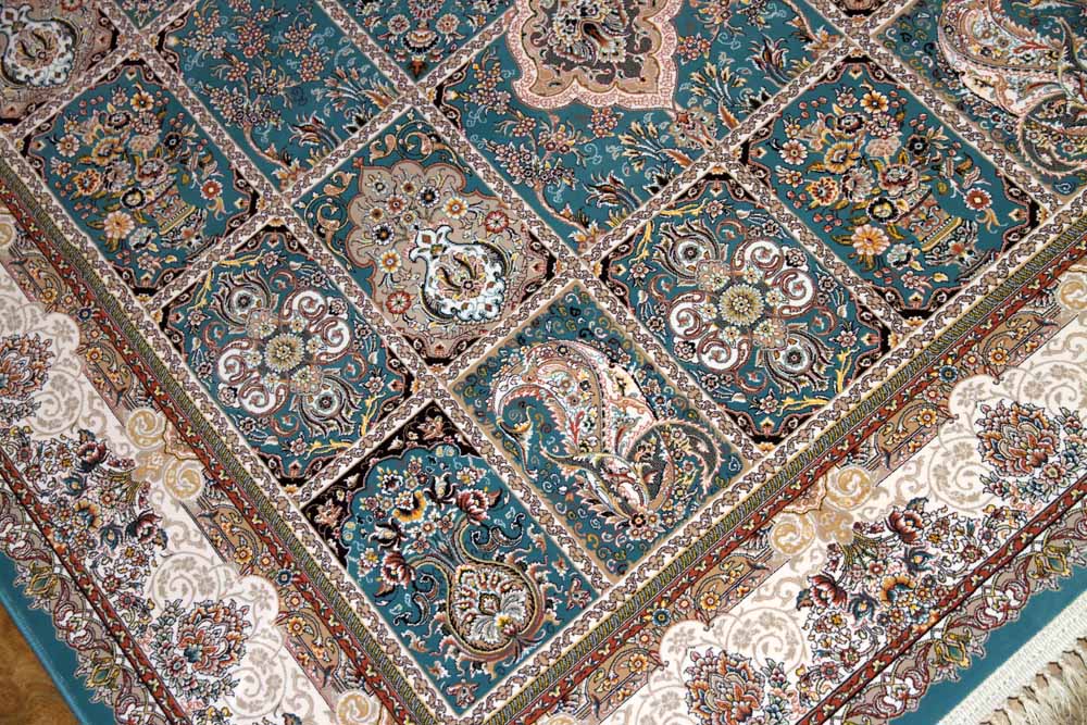 最高級機械織りペルシャカーペットラグブルー990079F,サイズ：225x150 CM （フサを含まず）