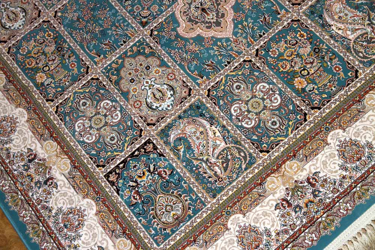 最高級機械織りペルシャカーペットラグブルー990079F,サイズ：225x150 CM （フサを含まず）