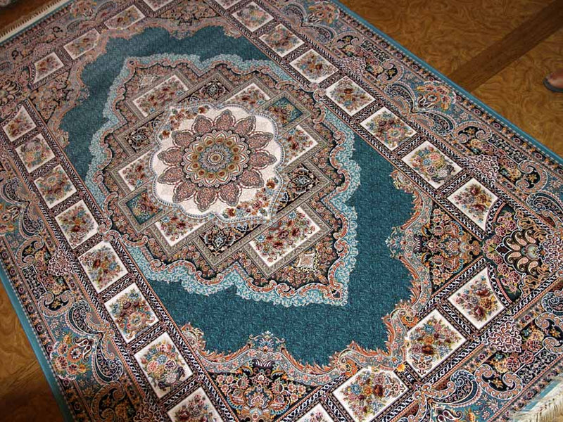 最高級機械織りペルシャカーペットラグブルー990080G,サイズ：225x150 CM （フサを含まず）