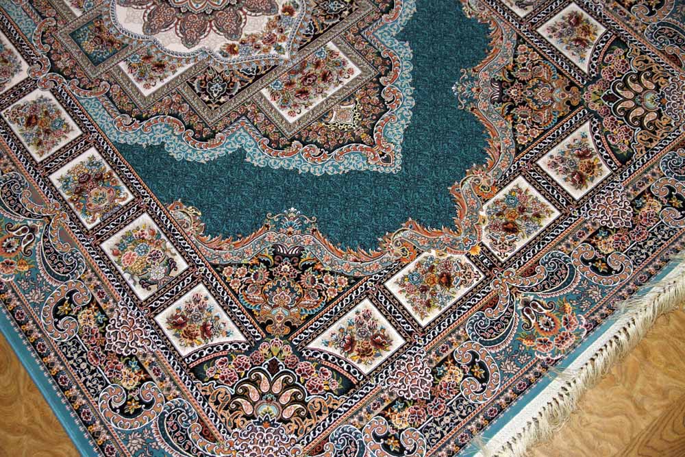 最高級機械織りペルシャカーペットラグブルー990080G,サイズ：225x150 CM （フサを含まず）