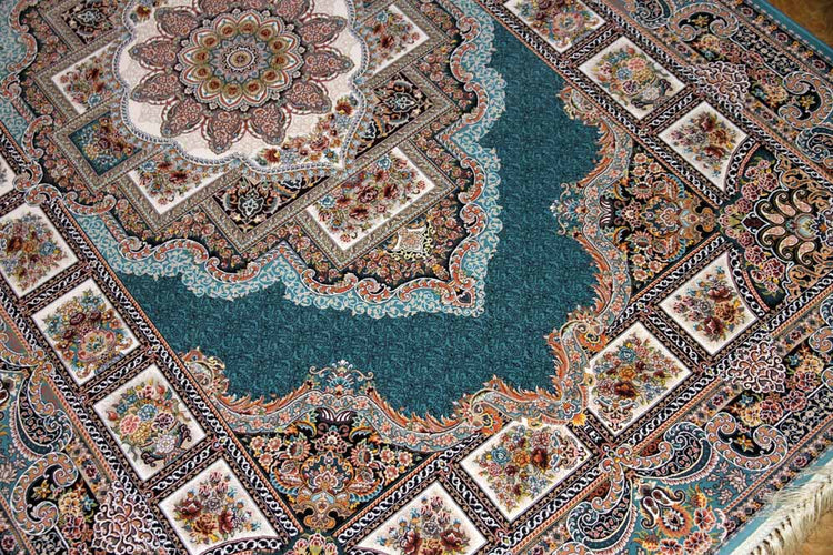 最高級機械織りペルシャカーペットラグブルー990080G,サイズ：225x150 CM （フサを含まず）