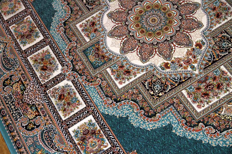最高級機械織りペルシャカーペットラグブルー990080G,サイズ：225x150 CM （フサを含まず）