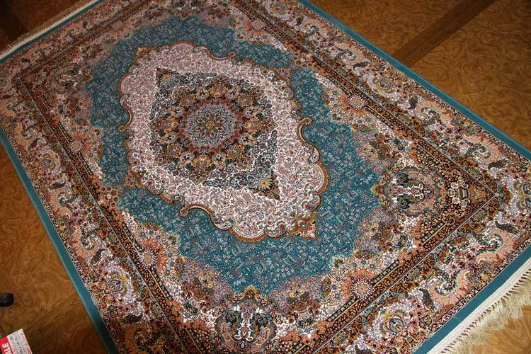 最高級機械織りペルシャカーペットラグブルー990075B,サイズ：225x150 CM （フサを含まず）