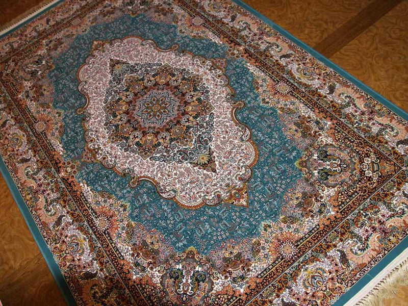 最高級機械織りペルシャカーペットラグブルー990075B,サイズ：225x150 CM （フサを含まず）