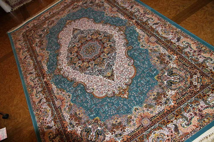 最高級機械織りペルシャカーペットラグブルー990075B,サイズ：225x150 CM （フサを含まず）