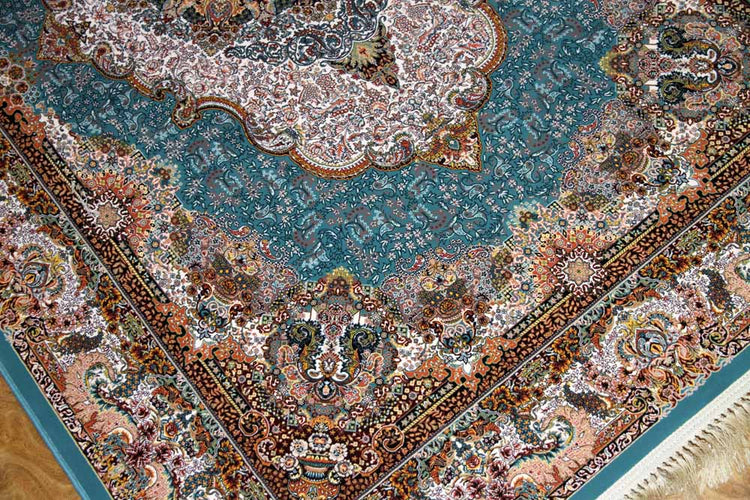最高級機械織りペルシャカーペットラグブルー990075B,サイズ：225x150 CM （フサを含まず）