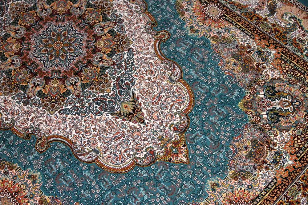 最高級機械織りペルシャカーペットラグブルー990075B,サイズ：225x150 CM （フサを含まず）