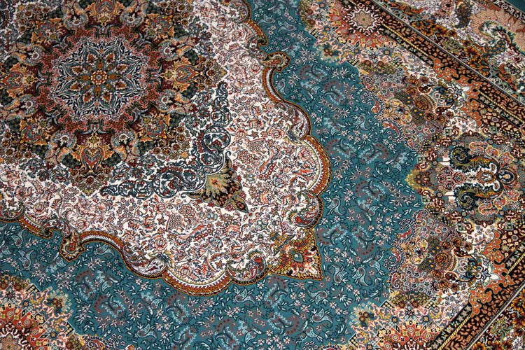 最高級機械織りペルシャカーペットラグブルー990075B,サイズ：225x150 CM （フサを含まず）