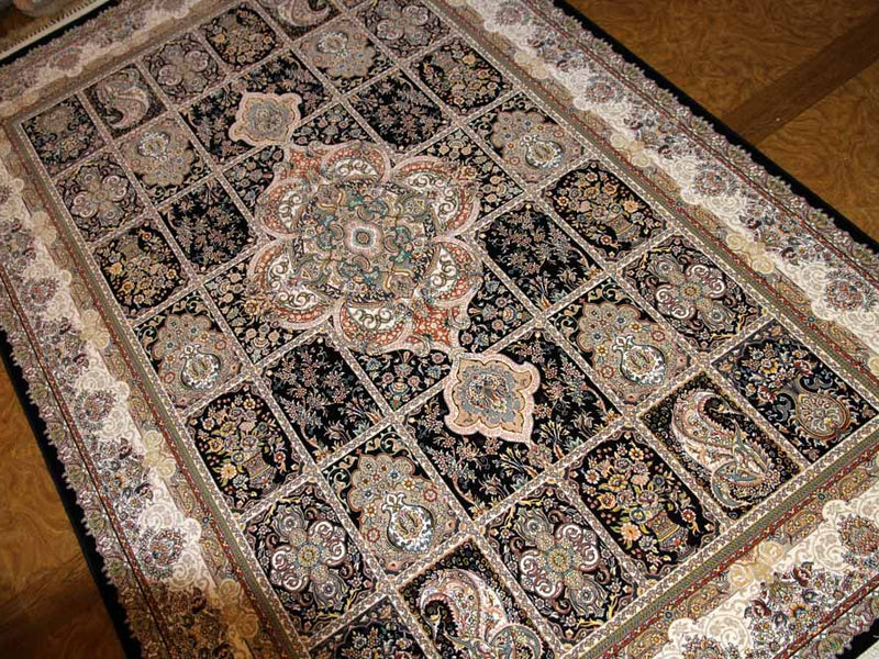 最高級機械織りペルシャカーペットラグヘシティー高級紺色ー990076C,サイズ：225x150 CM （フサを含まず）