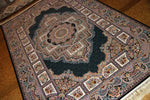 最高級機械織りペルシャカーペットメダリオン紺色990077D,サイズ：225x150 CM （フサを含まず）