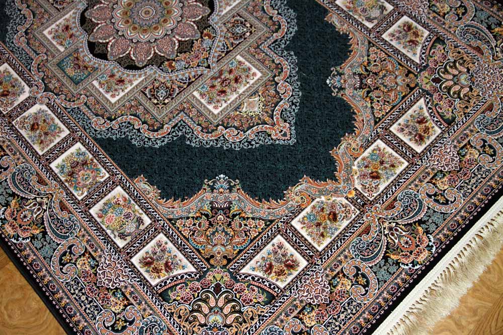 最高級機械織りペルシャカーペットメダリオン紺色990077D,サイズ：225x150 CM （フサを含まず）