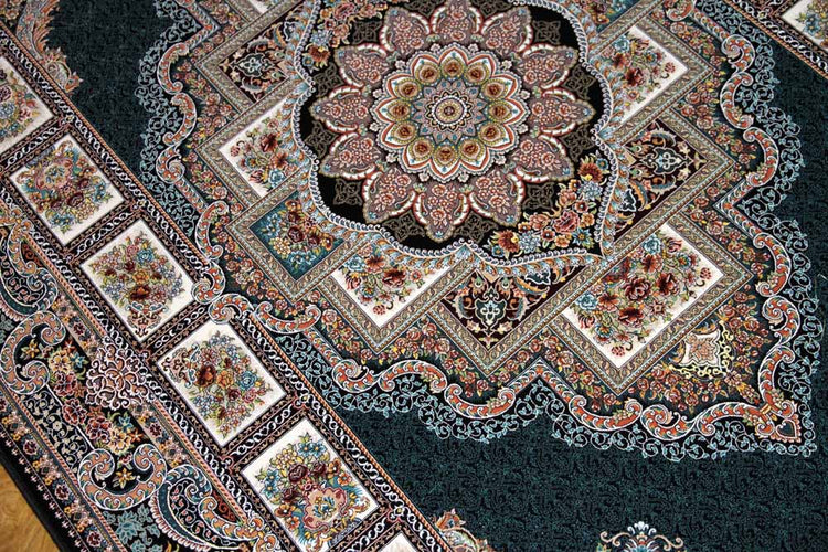 最高級機械織りペルシャカーペットメダリオン紺色990077D,サイズ：225x150 CM （フサを含まず）