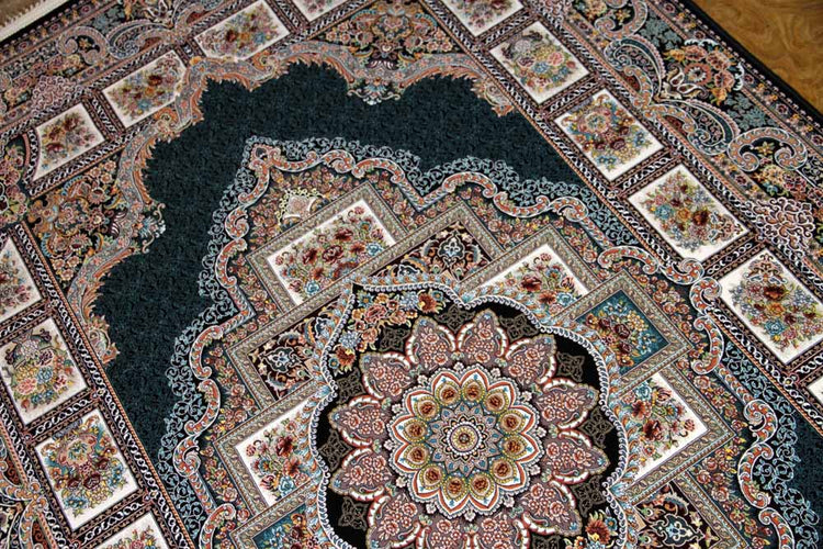 最高級機械織りペルシャカーペットメダリオン紺色990077D,サイズ：225x150 CM （フサを含まず）