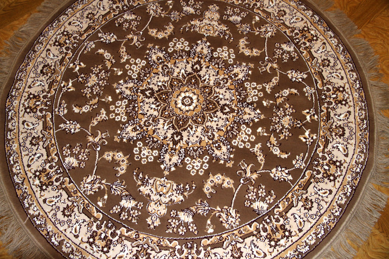 丸いイラン製の機械織りカーペット茶色99002、CMサイズ：150x150